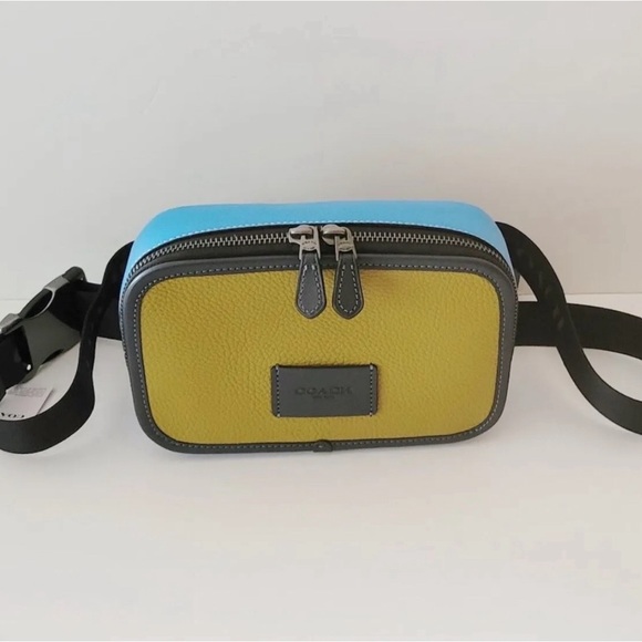 NWT COACH Wyatt Crossbody In Gun Metal Citron Coated Canvas & Leather Authentic - Picture 1 of 4